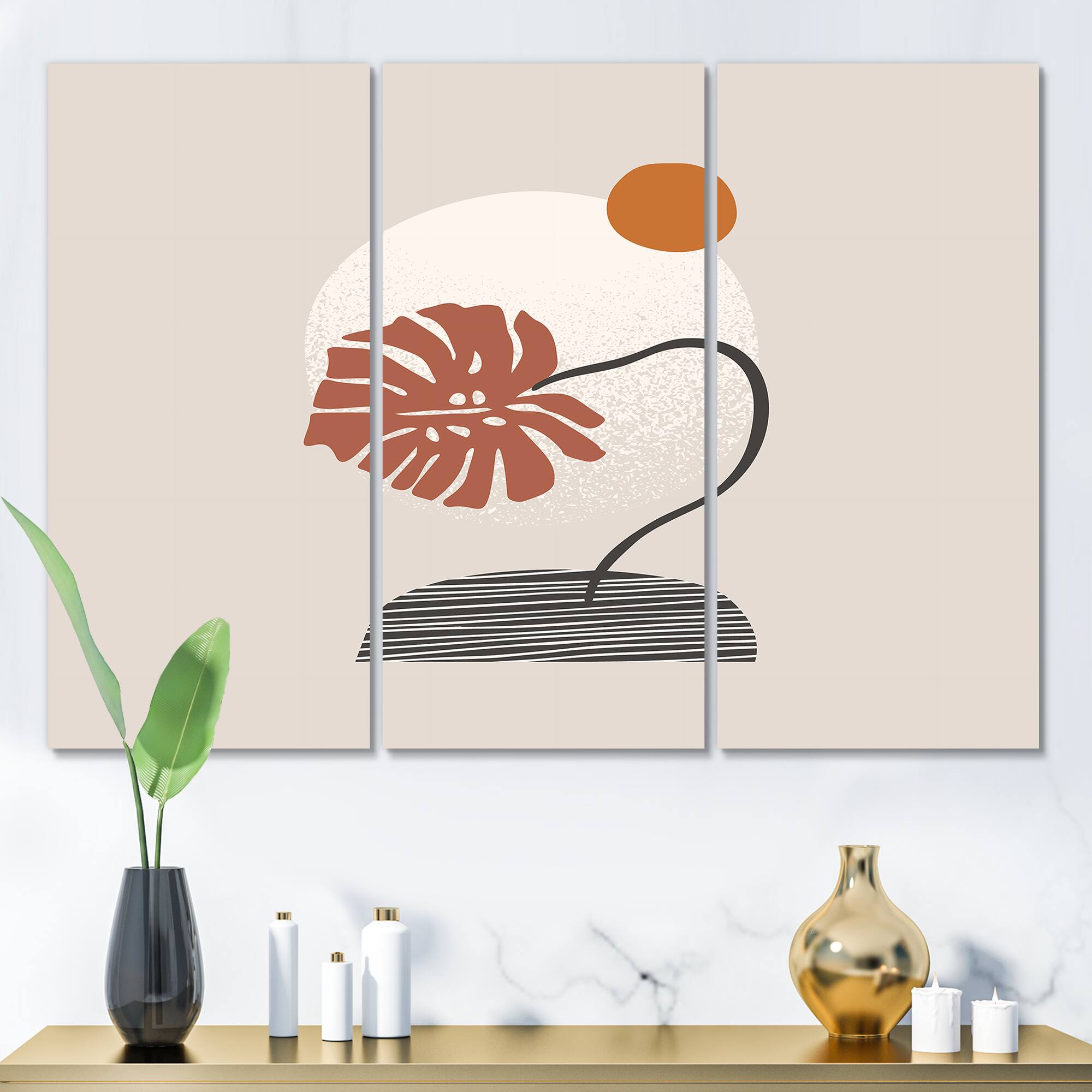 Designart - Tropical Palm Leaf & Abstract Geometry Shapes III